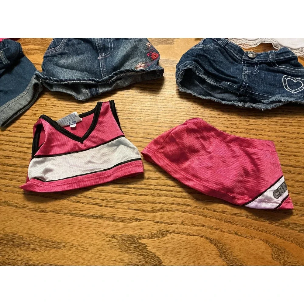 Build-A-Bear Workshop Clothing Lot 8pc Denim Skirts Pink Tops Cheerleader Outfit